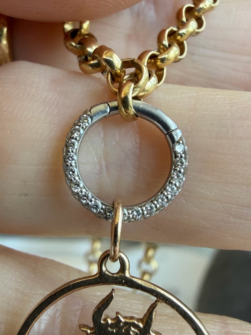 Platinum and diamond charm holder
